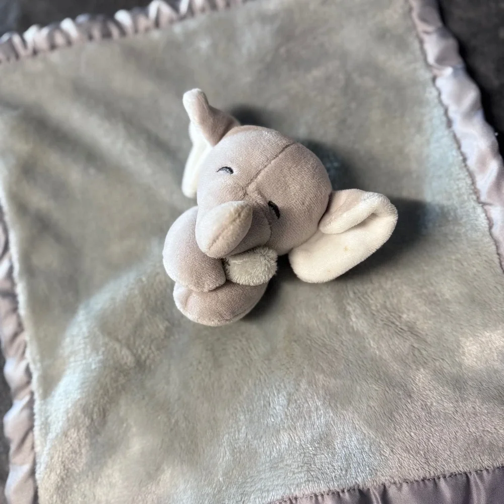 Carters Gray Elephant Security Blanket Lovey Plush Satin Trim Cuddle Baby Unisex